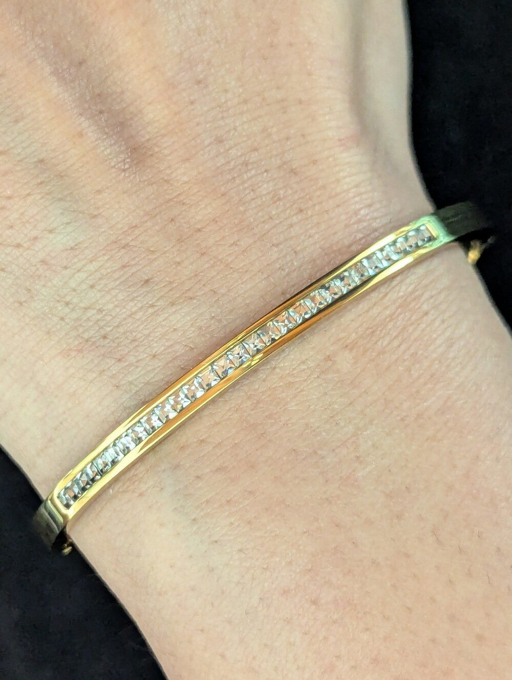 Gold Crystal Bangle Stainless Steel Zircon Stack Minimalist Luxury Inlaid Stone